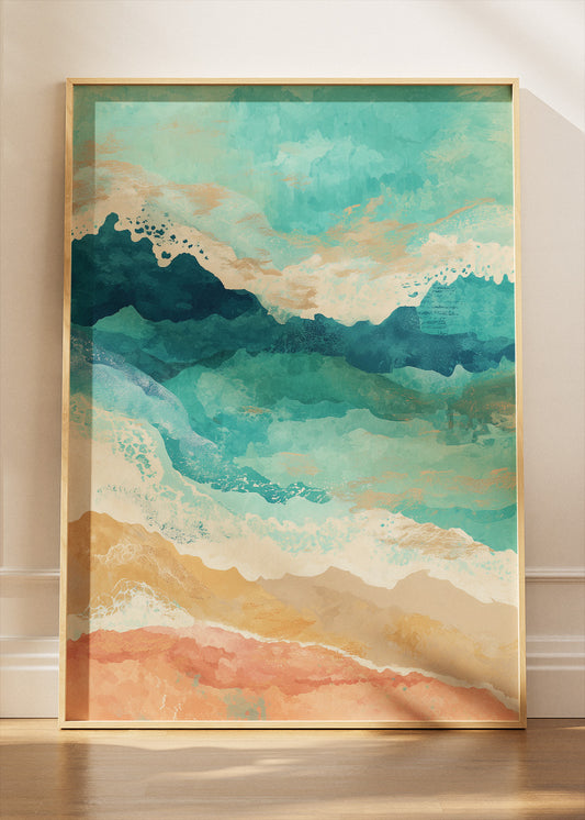 Abstract Turquoise Shoreline – Modern Coastal Canvas & Poster Print – AI PRINT LAB