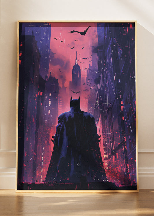Batman – Neon Gotham City Silhouette Canvas & Poster Print – AI PRINT LAB