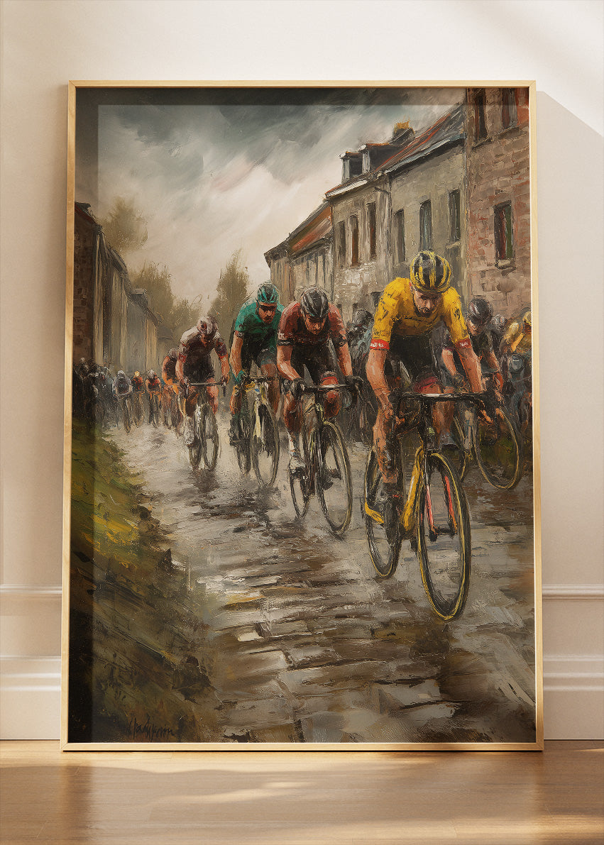 Rainy Road Race Cycling Art Print & Canvas – Classic European Bicycle Wall Art