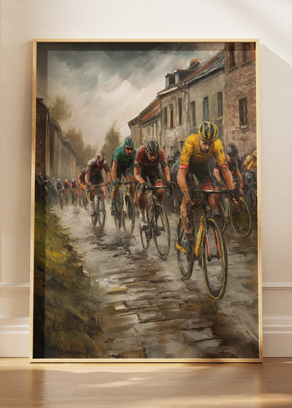 Rainy Road Race Cycling Art Print & Canvas – Classic European Bicycle Wall Art