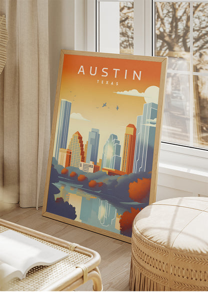 Austin Texas Skyline Poster & Canvas Print – Retro Cityscape Wall Art