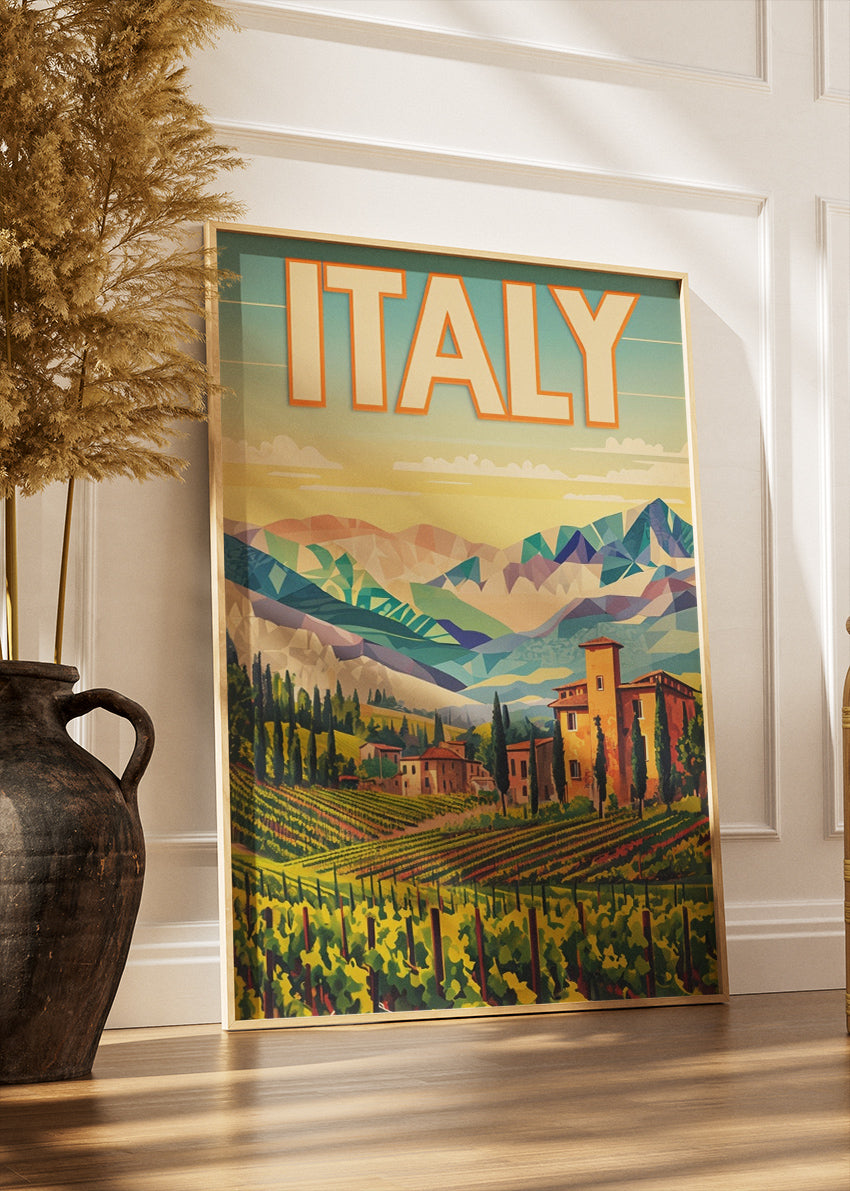 Italy Vineyard Landscape Poster & Canvas Print – Colourful Tuscan Hills Art