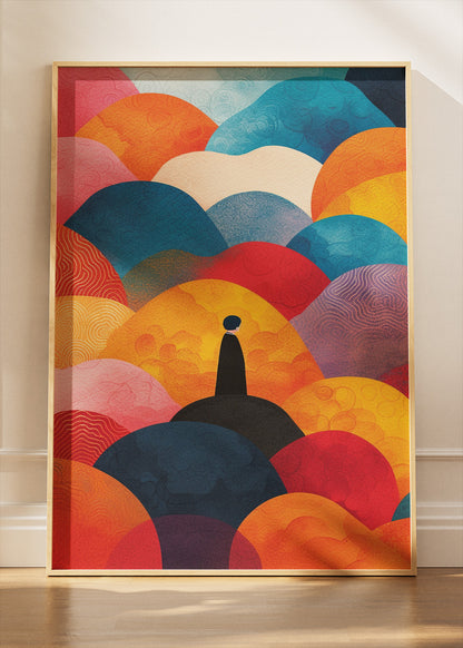 Colourful Abstract Hills Wall Art – Modern Geometric Landscape Canvas Print & Contemporary Statement Poster for Living Room Decor UK