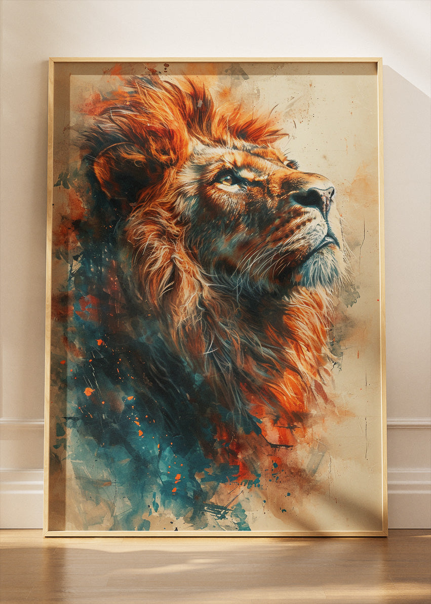 Majestic Lion Portrait Poster & Canvas Print – Fiery Wildlife Art