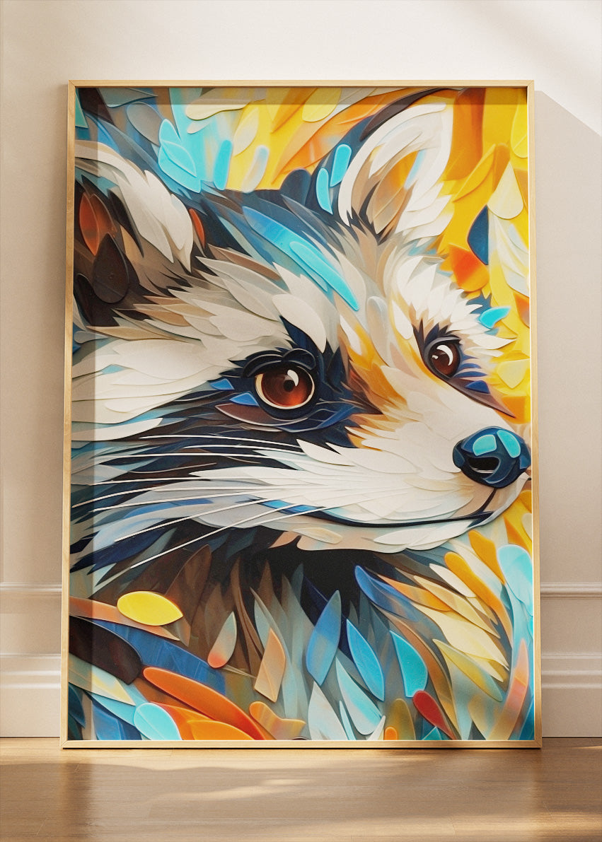Colorful Raccoon Portrait Wall Art Poster & Canvas Print – Modern Wildlife Illustration