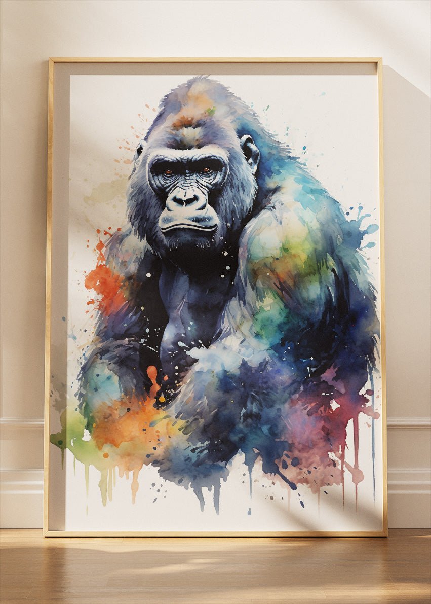 Powerful Gorilla Watercolor Wall Art Poster & Canvas Print – Wildlife Portrait
