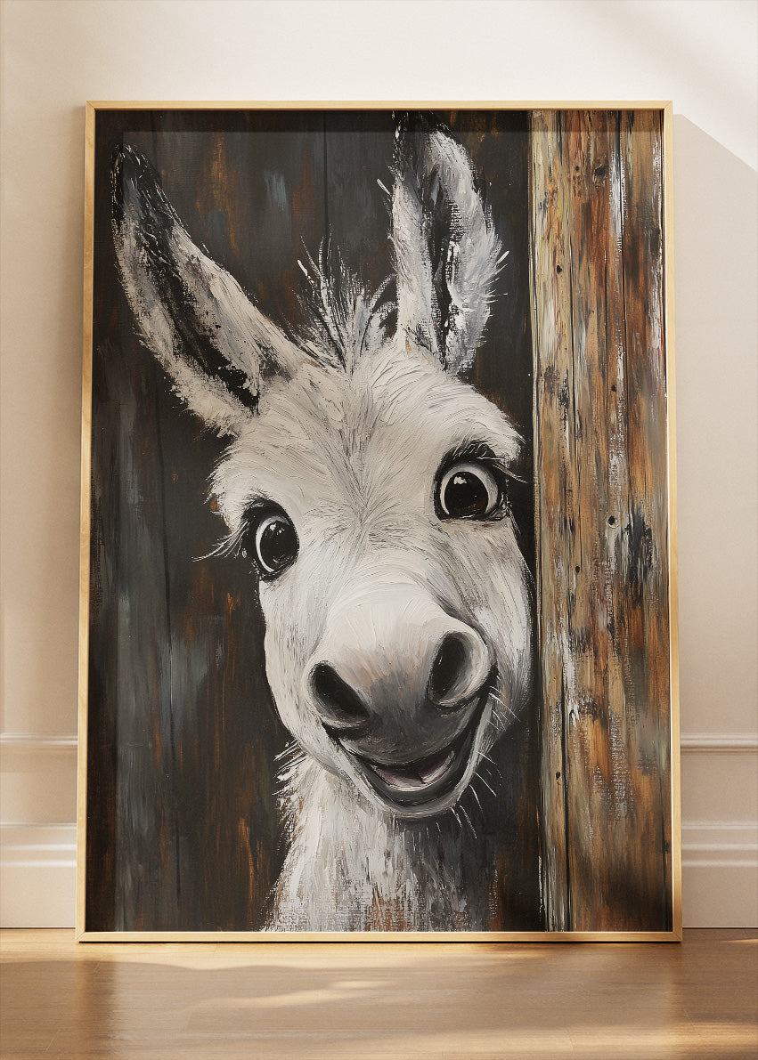 Funny Donkey Wall Art Poster & Canvas Print – Rustic Farm Animal Portrait