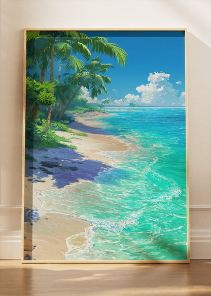Turquoise Tropical Shore – Palm Beach Coastal Canvas & Poster Print – AI PRINT LAB