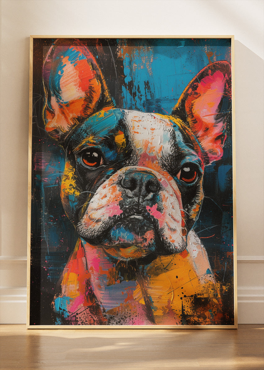 Colorful French Bulldog Wall Art Poster & Canvas Print – Modern Dog Street Art