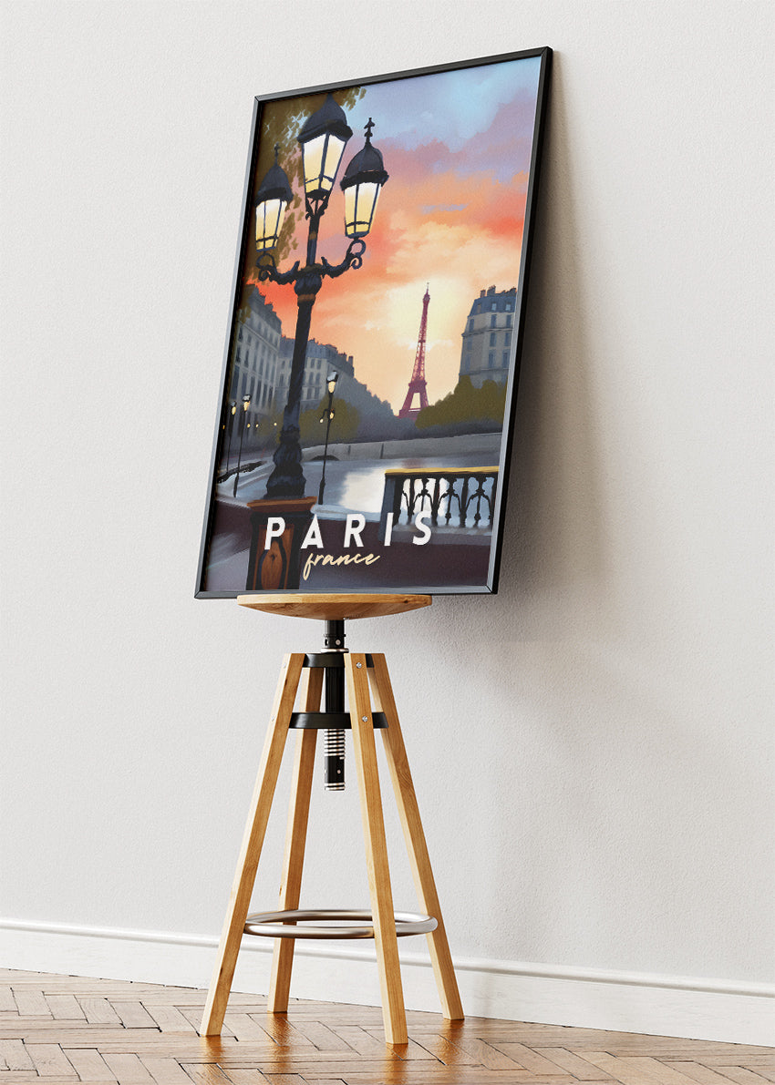 Paris France Poster & Canvas Print – Romantic Sunset Eiffel Tower Art