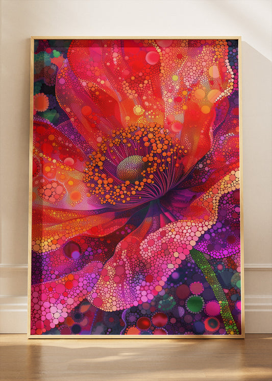 Vibrant Abstract Flower Wall Art – Bold Red and Pink Modern Floral Canvas Print & Contemporary Statement Poster for Living Room Decor UK