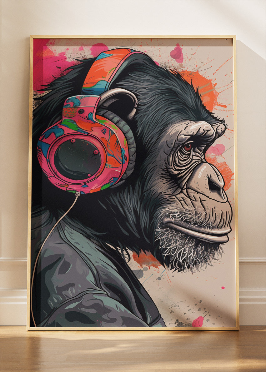 Urban DJ Chimpanzee Canvas Print & Poster – Colorful Street Art Animal Wall Decor