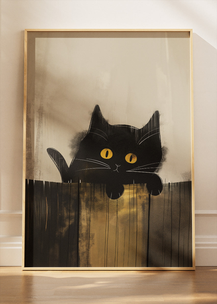 Mystic Black Cat Canvas Print & Poster – Minimalist Animal Wall Art with Golden Eyes