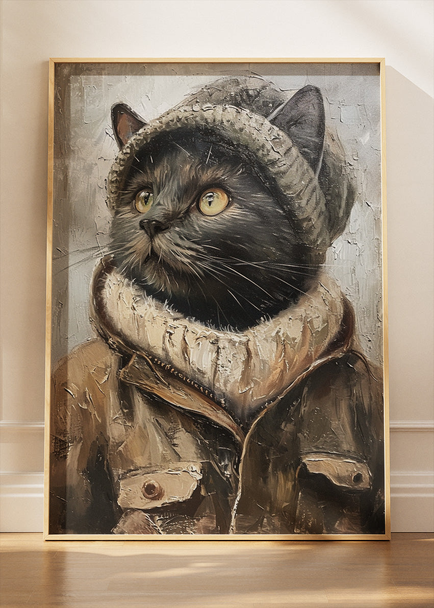 Stylish Black Cat Canvas Print & Poster – Cozy Fashion Cat Wall Art