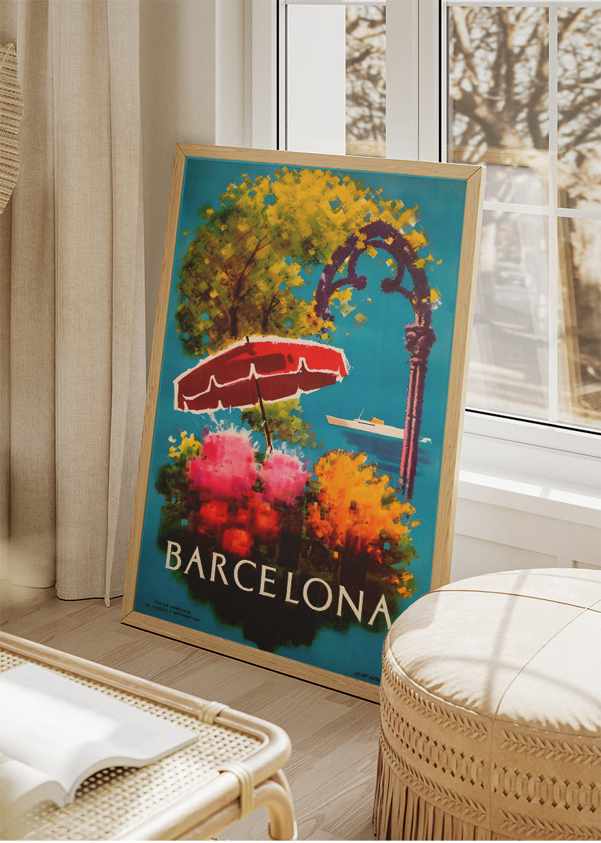 Barcelona Spain Poster & Canvas Print – Vintage Coastal Floral Travel Art
