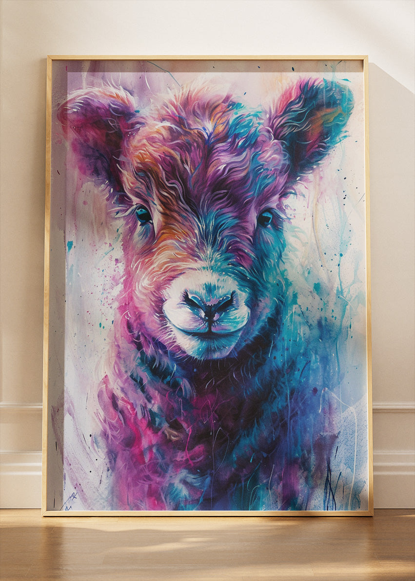 Colorful Baby Cow Poster & Canvas Print – Vibrant Highland Calf Art