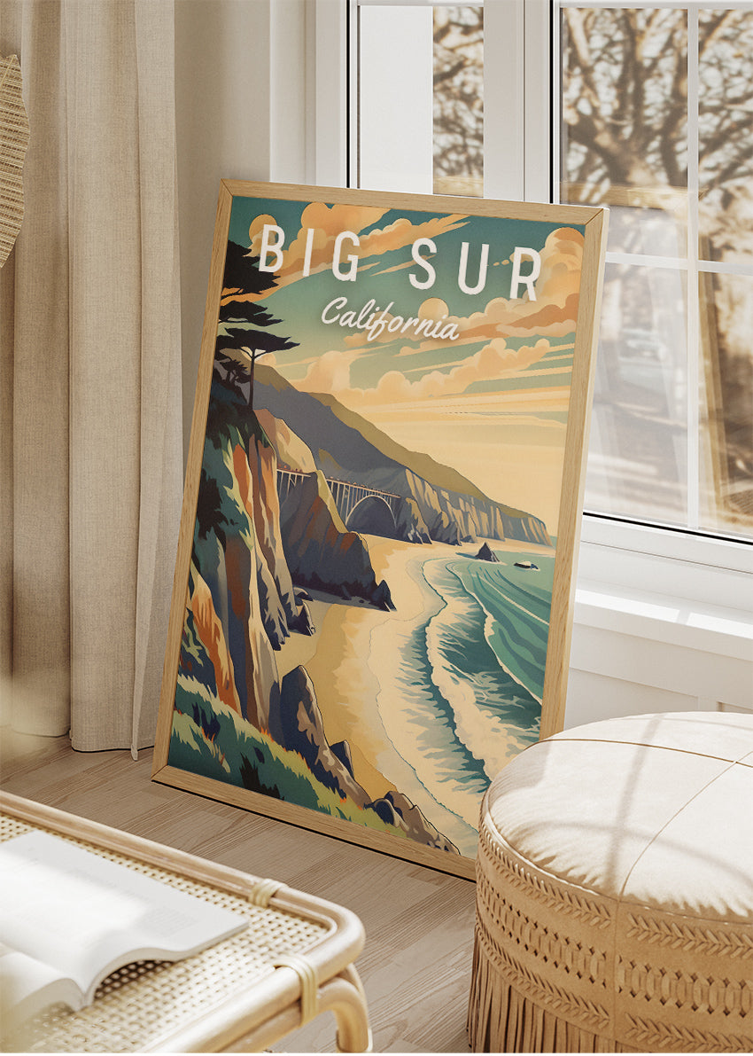 Big Sur California Poster & Canvas Print – Retro Coastal Cliffside Art