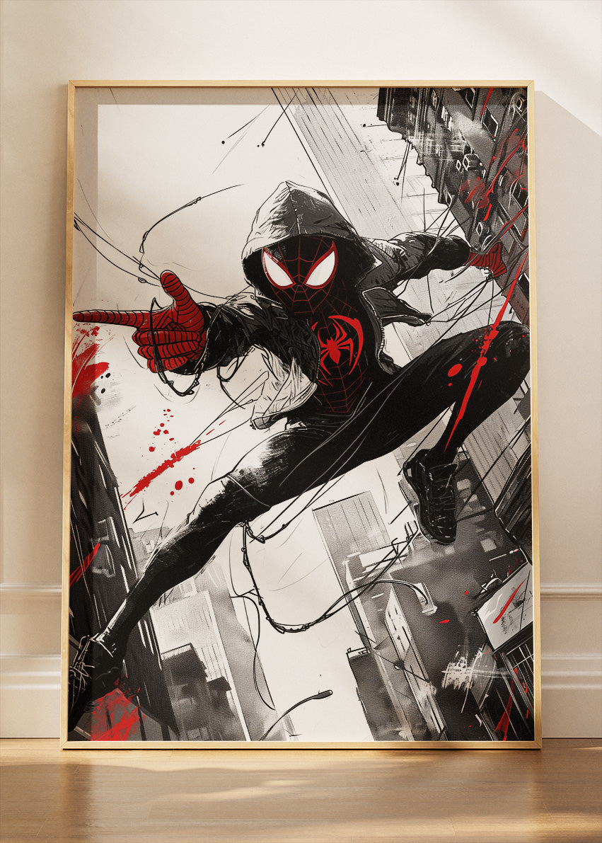 Spider-Man Miles Morales – Urban Red Street Art Canvas & Poster Print – AI PRINT LAB