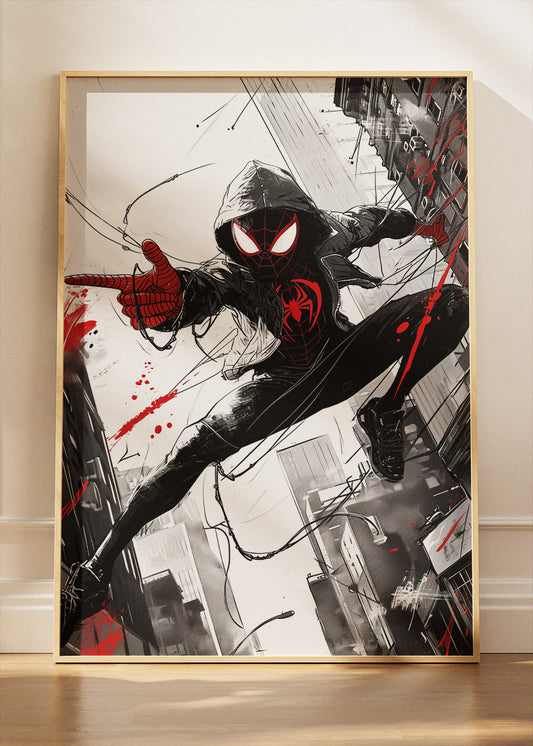 Spider-Man Miles Morales – Urban Red Street Art Canvas & Poster Print – AI PRINT LAB