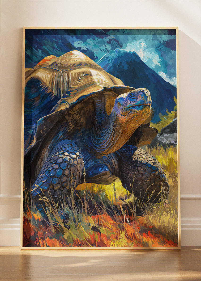 Giant Tortoise Canvas Print & Poster – Colorful Wildlife Landscape Wall Art