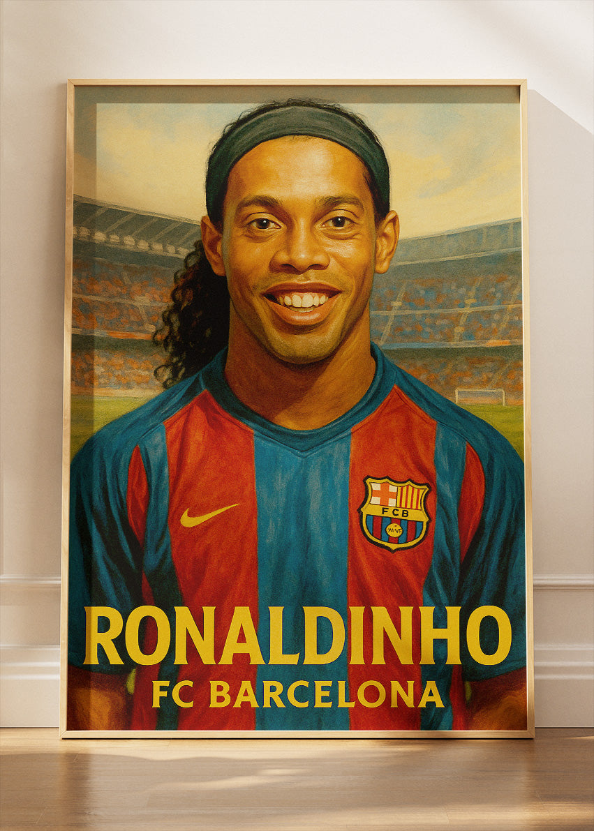 FC Barcelona Ronaldinho Wall Art | Iconic Football Legend Poster & Canvas