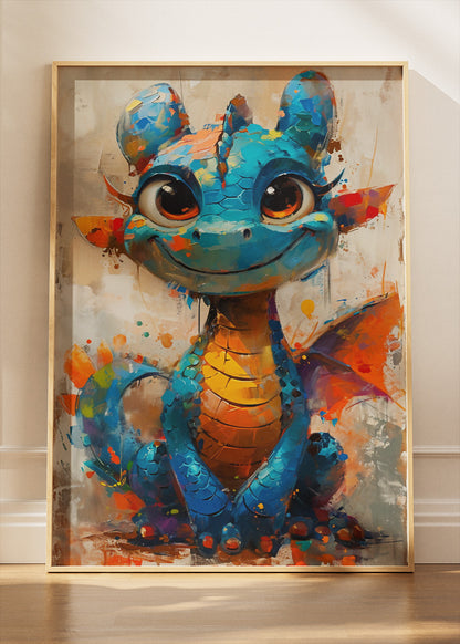 Cute Baby Dragon Poster & Canvas Print – Colorful Fantasy Art