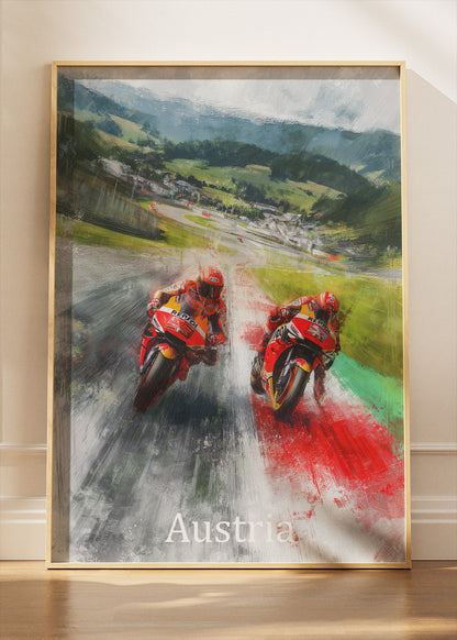 Austria MotoGP Rain Racing Alpine Circuit Wall Art Poster & Canvas