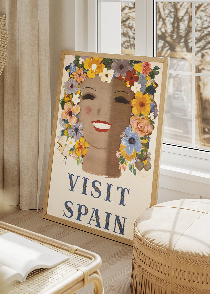 Visit Spain Poster & Canvas Print – Vintage Floral Travel Artwork