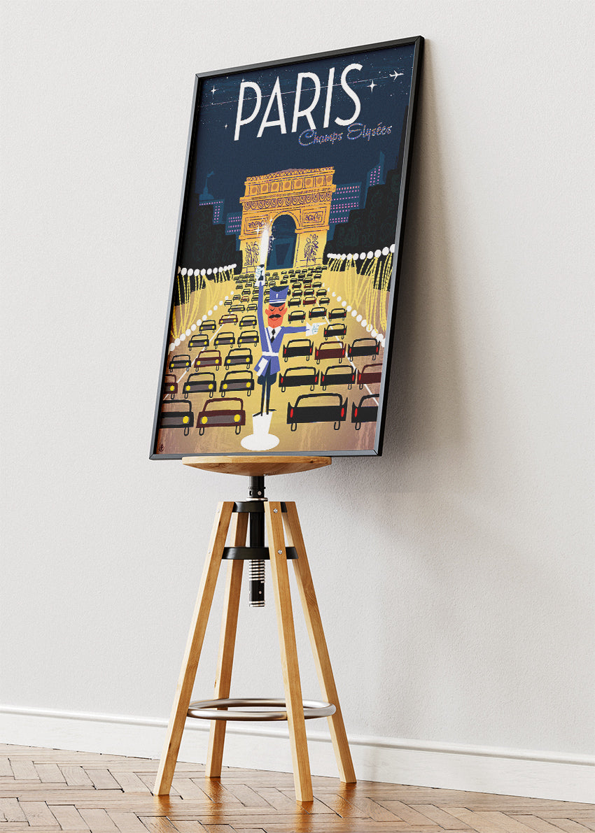 Paris France Poster & Canvas Print – Vintage Champs-Élysées Retro Art