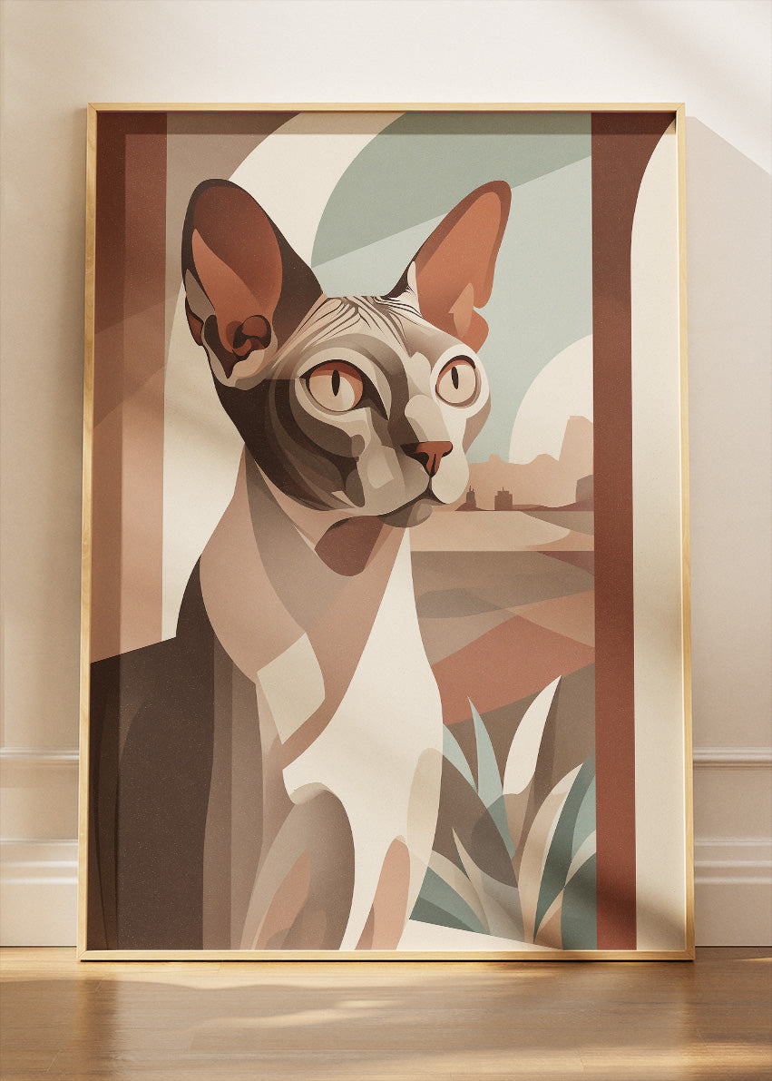 Sphynx Cat Canvas Print & Poster – Modern Minimalist Pet Wall Art