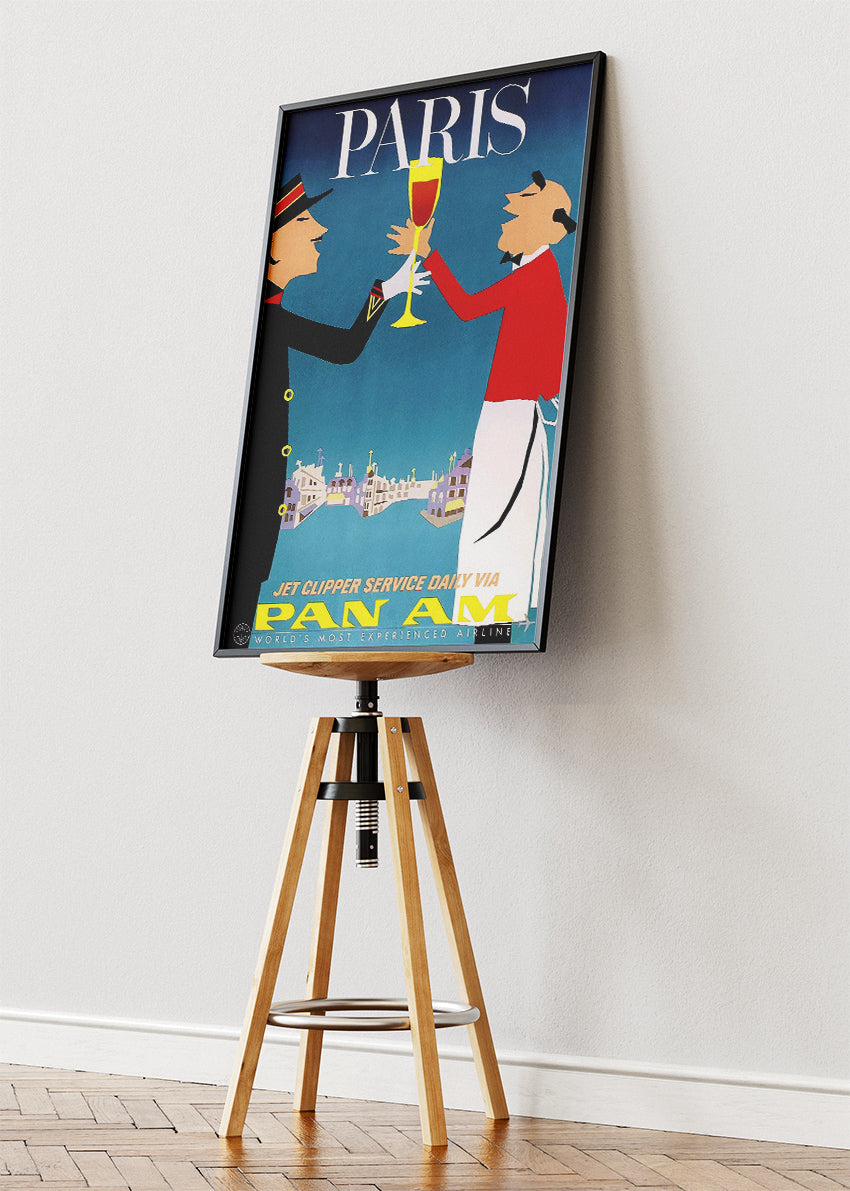 Paris France Poster & Canvas Print – Vintage Pan Am Airline Retro Art