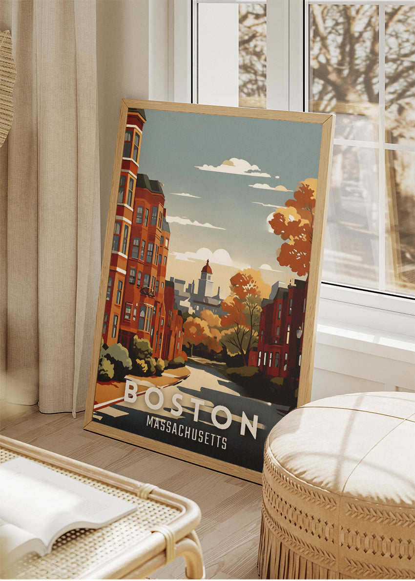 Boston Massachusetts Poster & Canvas Print – Autumn Cityscape Illustration