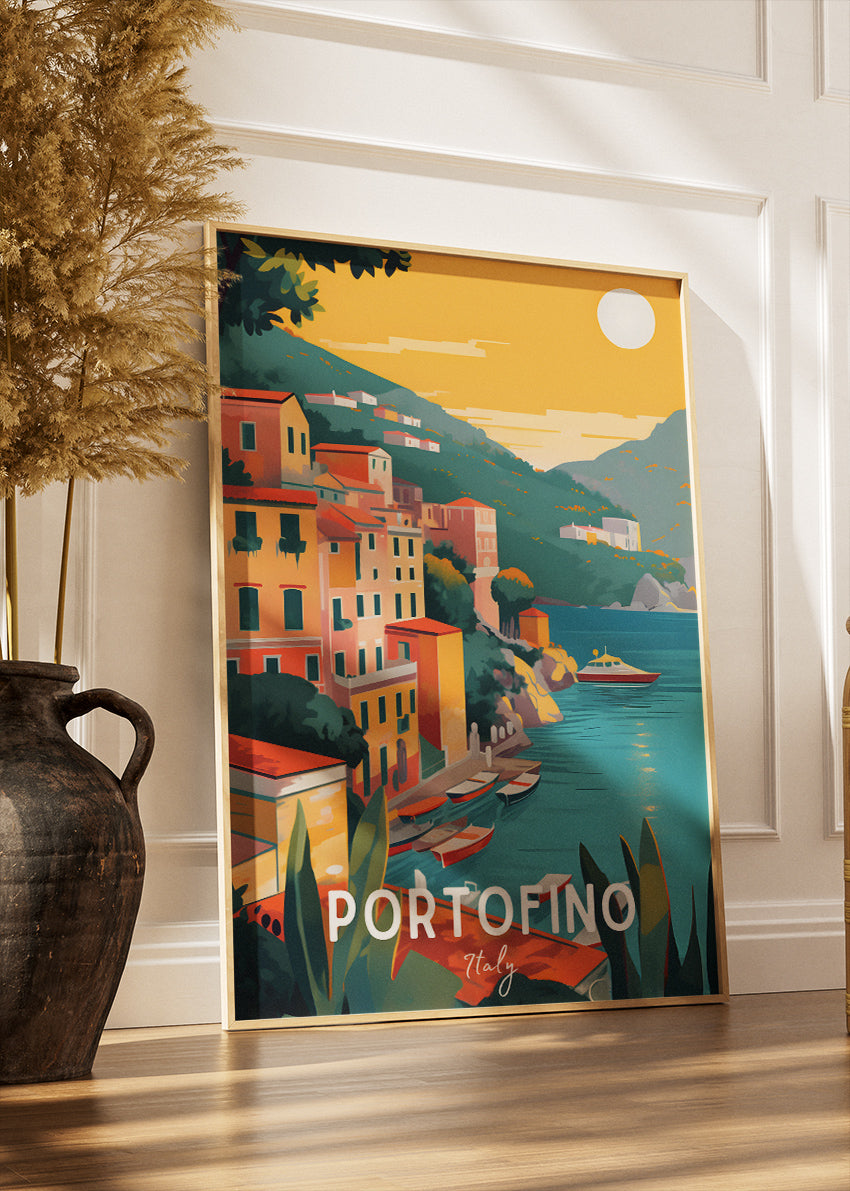 Portofino Italy Coastline Poster & Canvas Print – Illustrated Italian Riviera Art