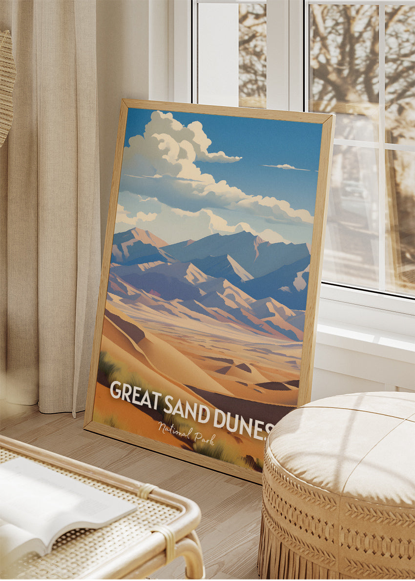 Great Sand Dunes National Park Travel Poster & Canvas Wall Art – Desert Landscape Illustration Print