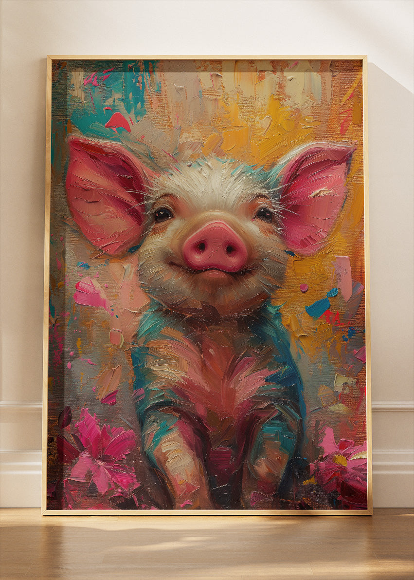 Cute Piglet Canvas Print & Poster – Colorful Farm Animal Wall Art