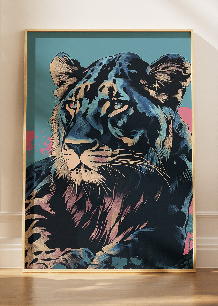 Blue Lion Canvas Print & Poster – Modern Wildlife Wall Art