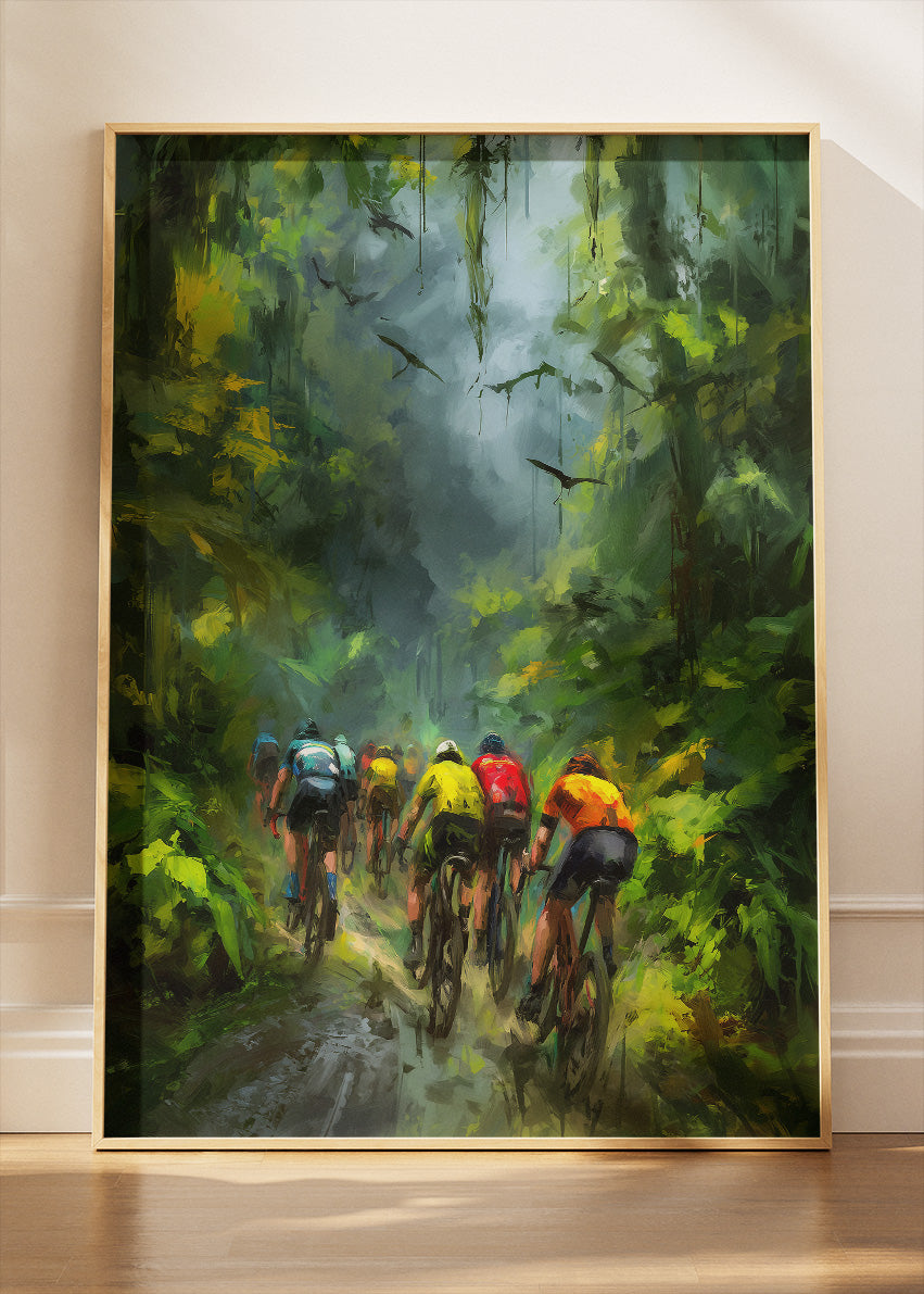 Forest Peloton Cycling Art Print & Canvas – Lush Green Endurance Road Cycling Wall Art
