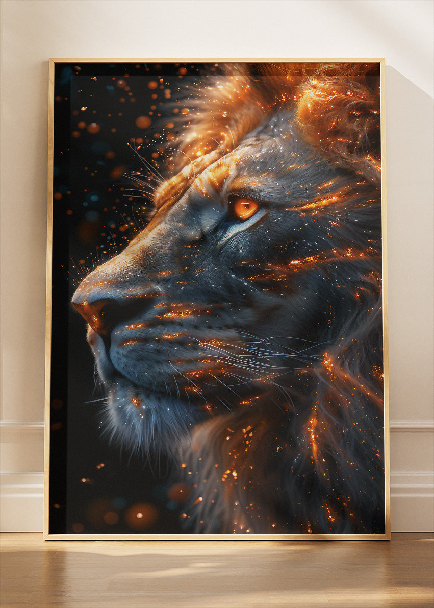 Fiery Lion Poster & Canvas Print – Glowing Ember Wildlife Art