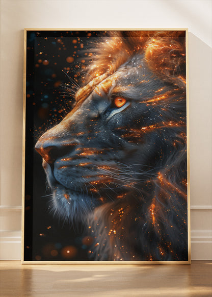 Fiery Lion Poster & Canvas Print – Glowing Ember Wildlife Art