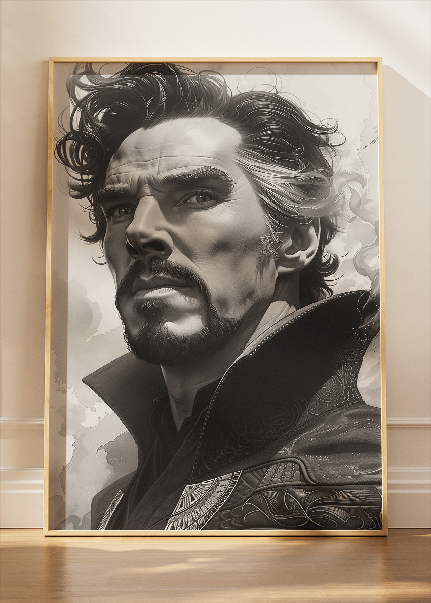 Doctor Strange – Monochrome Mystic Portrait Canvas & Poster Print – AI PRINT LAB