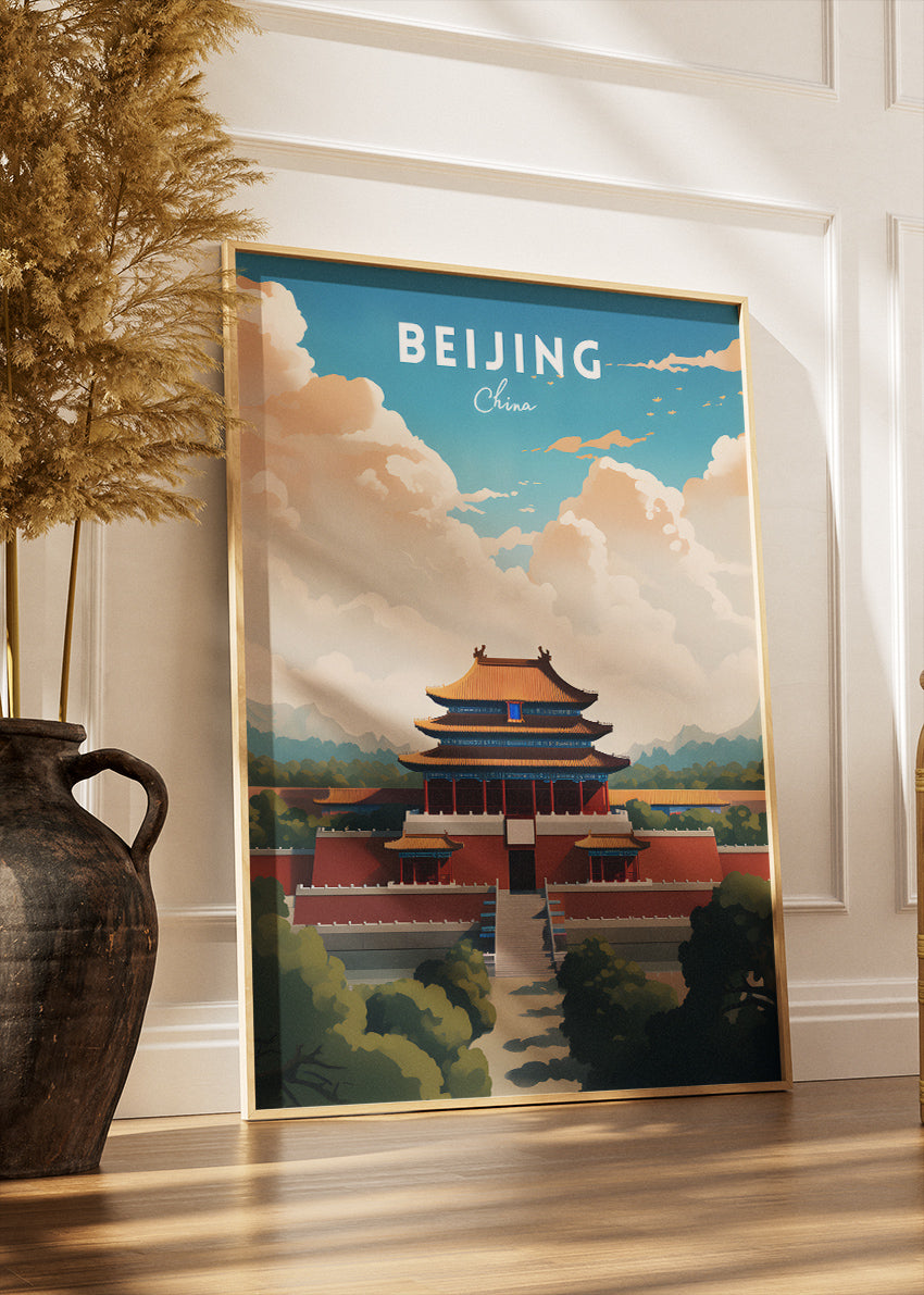 Beijing China Travel Poster & Canvas Print – Forbidden City Illustration Wall Art