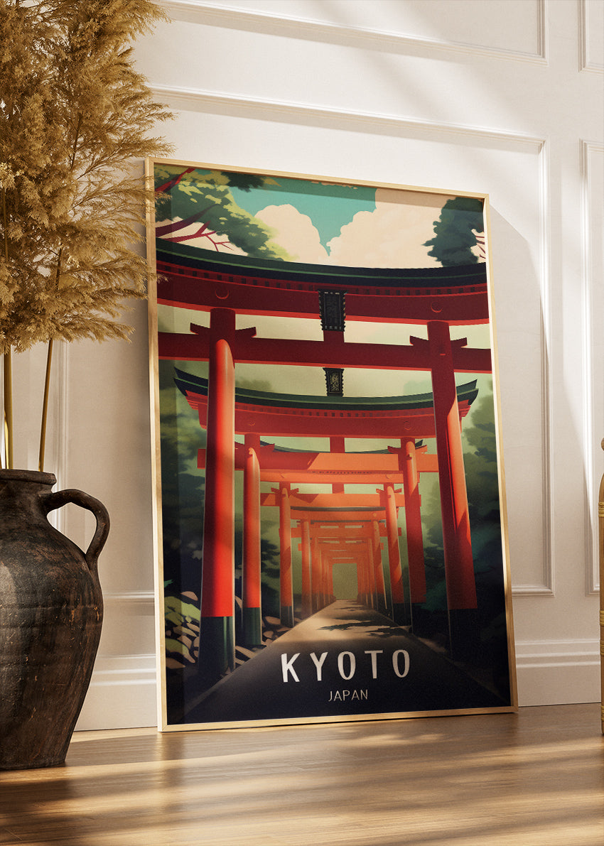 Kyoto Japan Poster & Canvas Print – Illustrated Torii Gate Path Art