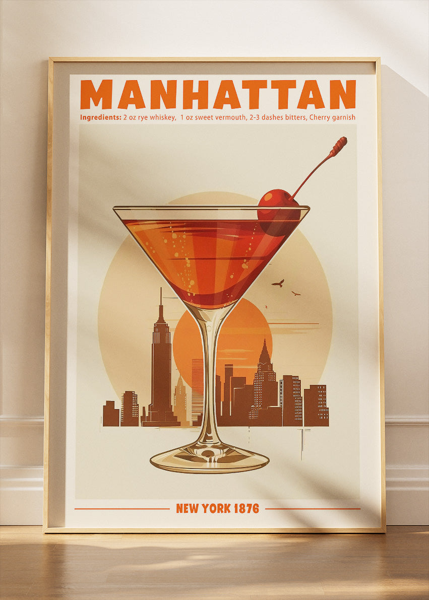 Manhattan Classic Cocktail Poster & Canvas Print | Vintage New York Bar Wall Art