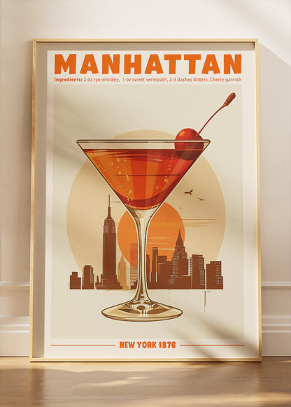 Manhattan Classic Cocktail Poster & Canvas Print | Vintage New York Bar Wall Art