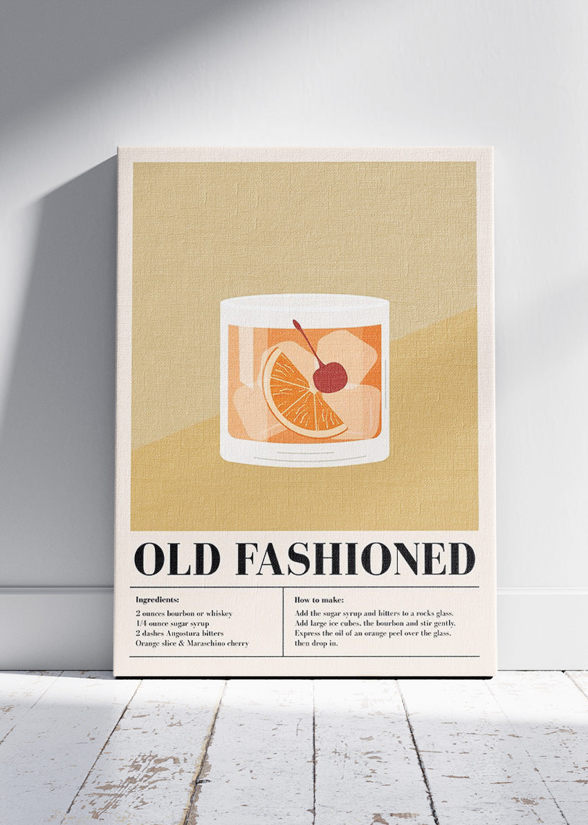 Old Fashioned Minimal Cocktail Poster & Canvas Print | Classic Bar Wall Art