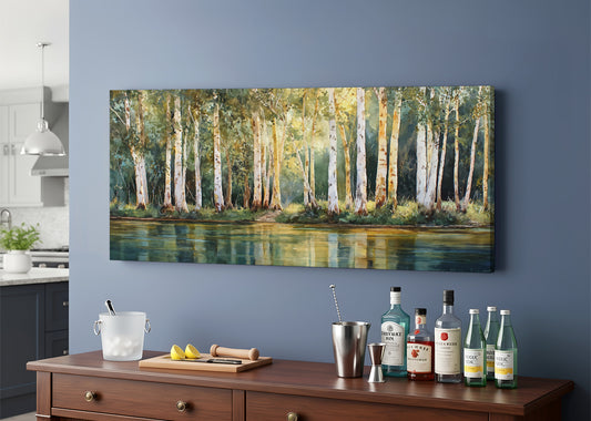 Forest Reflection Landscape Canvas Wall Art – Panoramic Nature Print – AI PRINT LAB