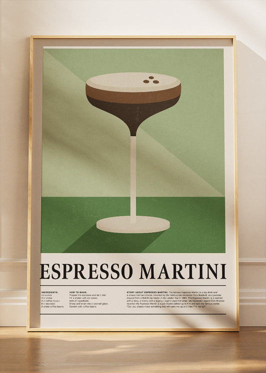 Espresso Martini Cocktail Art Poster & Canvas Print – Minimal Bar Wall Art