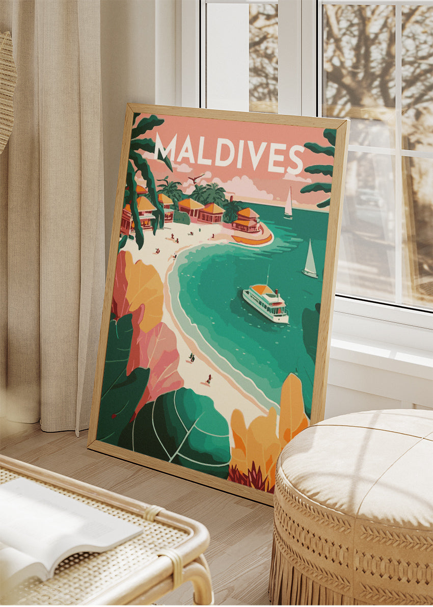 Maldives Poster & Canvas Print – Illustrated Tropical Island Beach Art