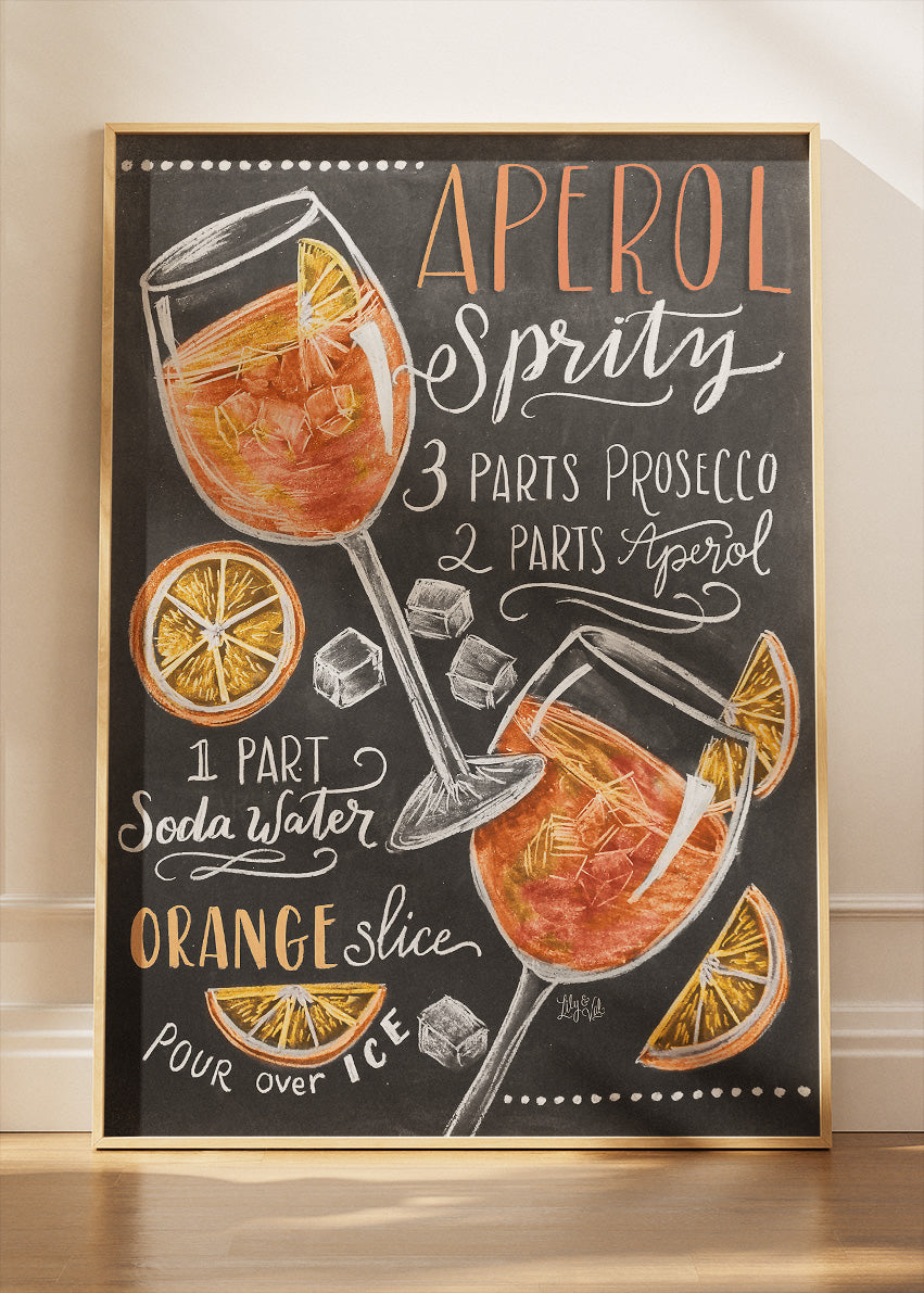 Aperol Spritz Chalkboard Recipe Poster & Canvas Print | Vintage Cocktail Wall Art
