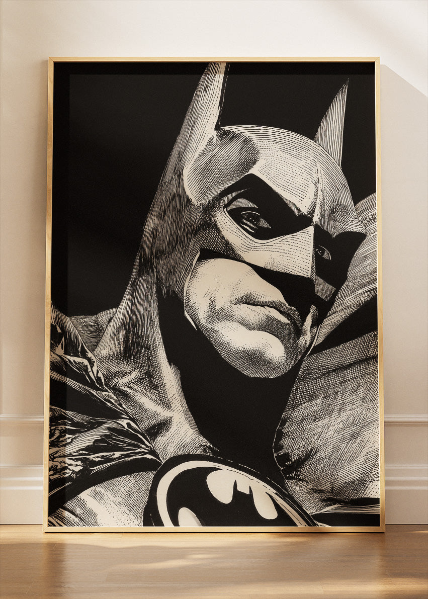 Batman Dark Knight Portrait – Monochrome Superhero Canvas & Poster Print – AI PRINT LAB